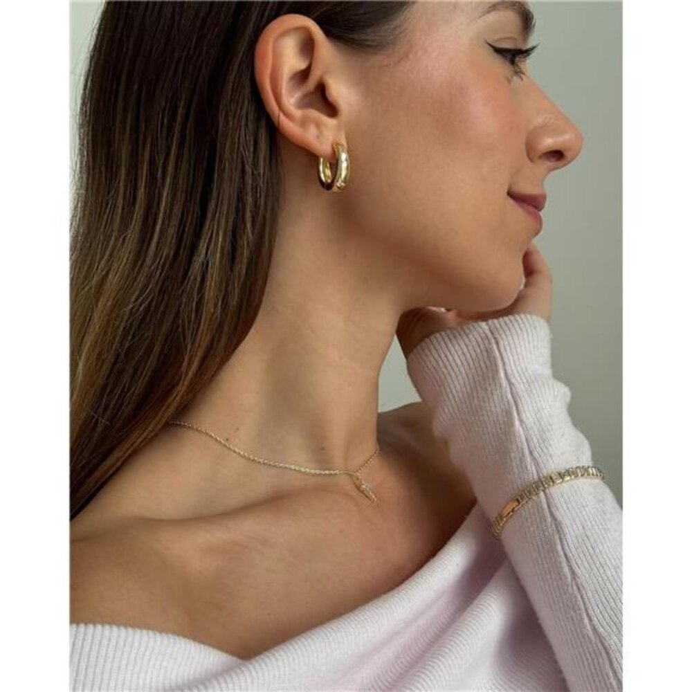 14K Gold Plated Sterling Silver Post Small Chunky Hoops Earrings | Thick - Picture 5 of 6